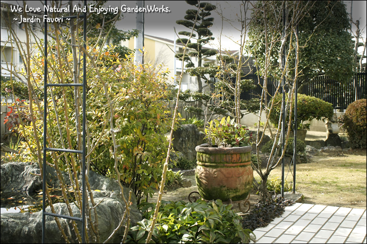 造られた当時の和風の庭と現在のイングリッシュ風ローズガーデン